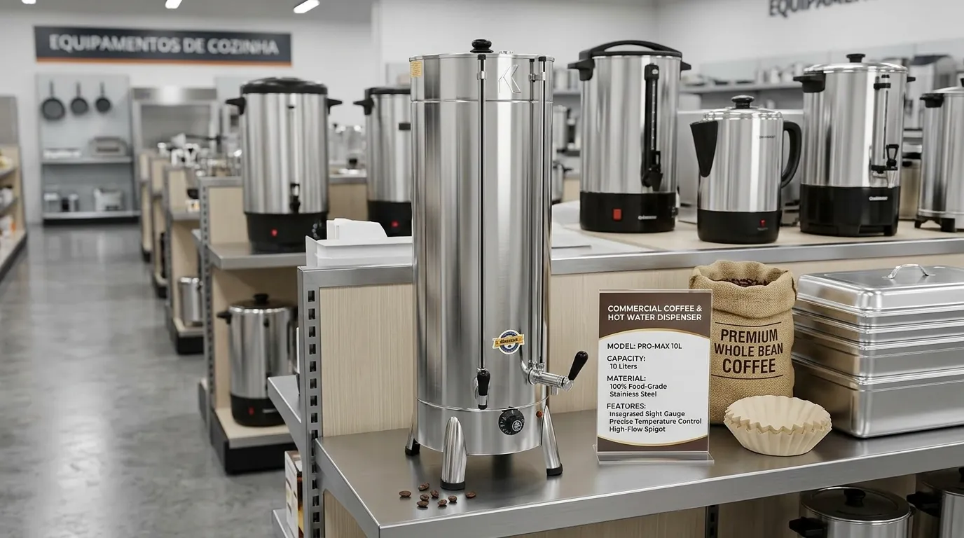 Cafeteira industrial bivolt em uso comercial